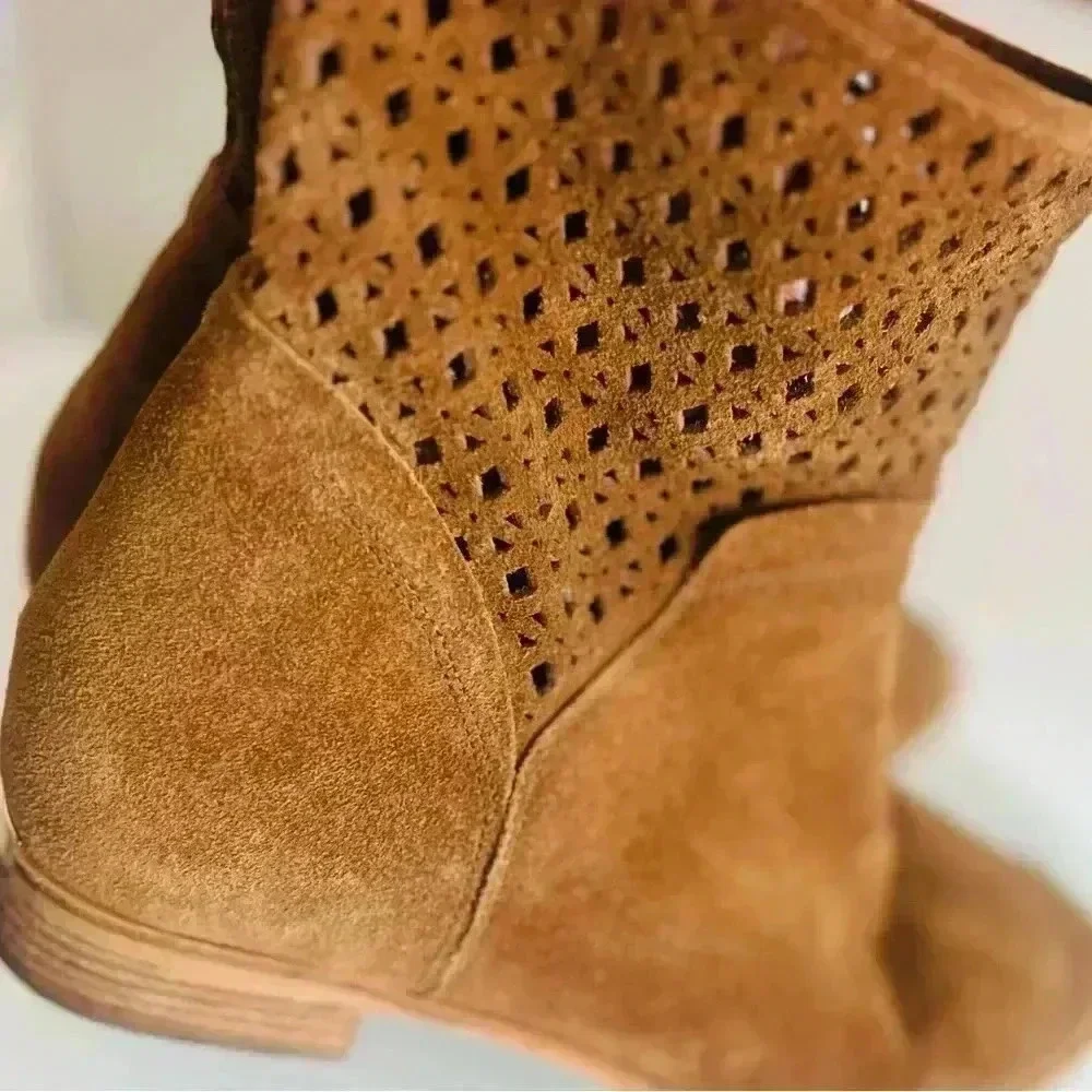 MICHAEL KORS Sunny Ankle Boots Leather Suede Booties Caramel Brown 8